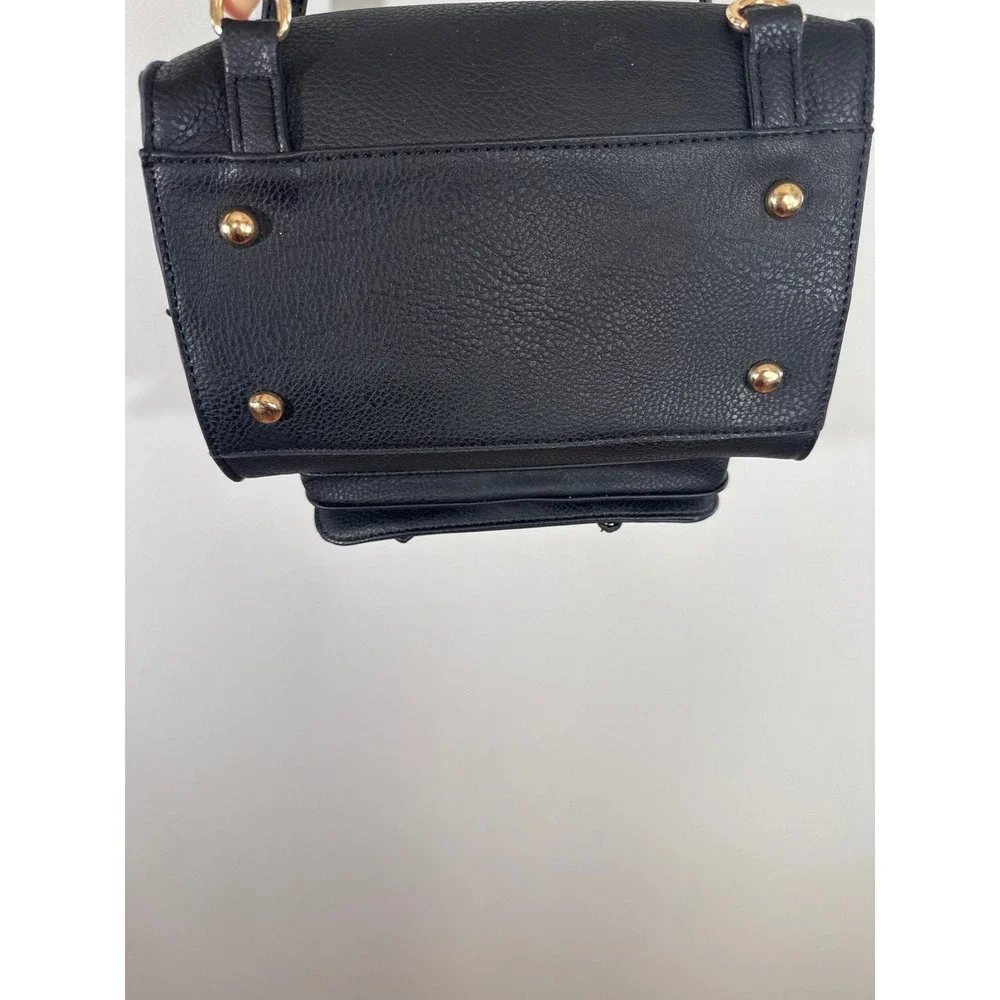 Gussaci Black Vegan Leather Satchel Crossbody Bag Gold Hardware NEW Preppy